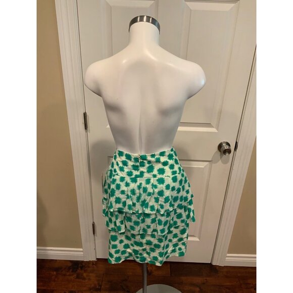 Edme & Esyllte "Landing Field" Green/White Patterned Tiered Ruffle Skirt, Size 2 - Picture 5 of 7